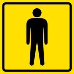 Fototapeta na wymiar Men's public restroom sign, emblem of water closet with silhouettes of man