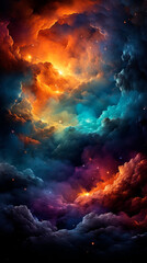 Sky and Colorful Clouds. Nebula Rainbow Stars. Fantastic Sky with Color Clouds. Phenomenal Light. Astral Night. Generative AI.  - obrazy, fototapety, plakaty
