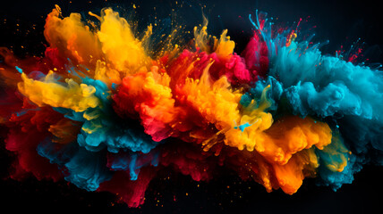 Obraz na płótnie Canvas Abstraction. Color Explosion. Color Powder Explosion on Dark Background. Festival of the Colors. Generative AI. 