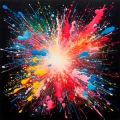 Fireworks in Colors of the Rainbow. Paint Explosion. Colorful Explosion. Splashes of Acrylic All Over. Generative AI. 