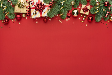 Red Christmas Background with a Decoration Border