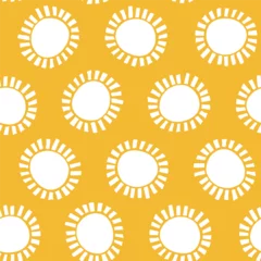 Abstract white suns seamless pattern on yellow background. Geometric circle repeat pattern in minimalist style. Farbric, paper, clothing summer design. © Natalie Bartush