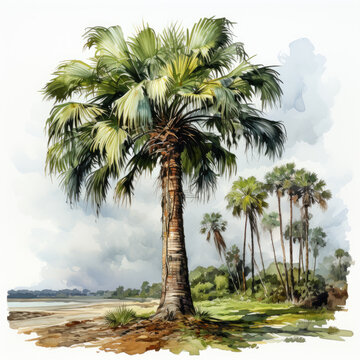 watercolor Palm Tree clipart, generative ai