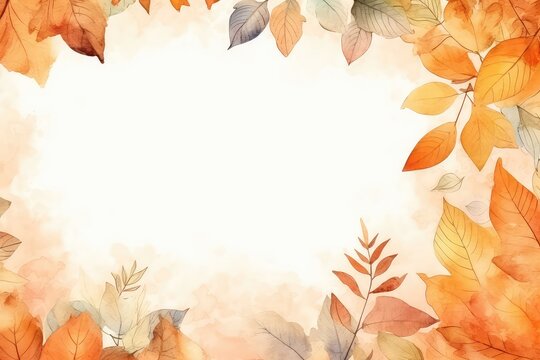 Autumn Watercolor Background With Space For Text, Adding Touch Of Seasonal Charm. Сoncept Watercolor Painting, Autumn Background, Text Space, Seasonal Charm