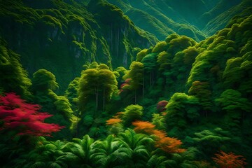 Fototapeta na wymiar A vibrant landscape of lush foliage and vibrant colors where nature and technology merge in harmony - AI Generative