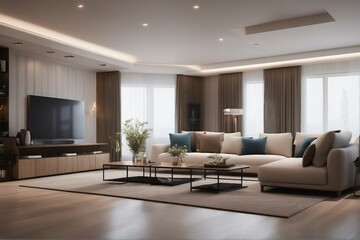 Naklejka na ściany i meble Modern living room interior 3d rendering