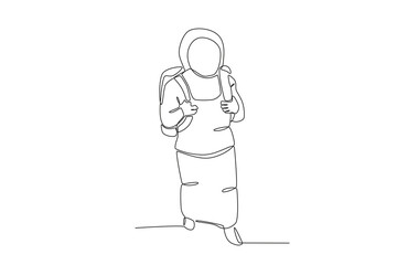 A woman walked over with her bag on her back. International migrants day one-line drawing