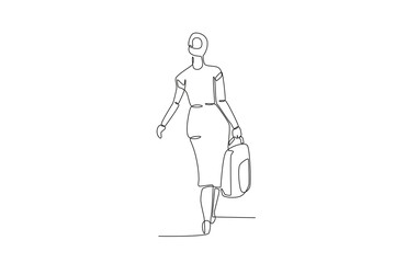 A migratory beauty carrying a bag. International migrants day one-line drawing