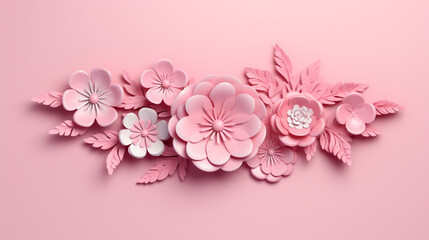 Fototapeta na wymiar Illustration de fleurs roses et blanches sur un fond de couleur rose. Arrière-plan et fond pour conception et création graphique.