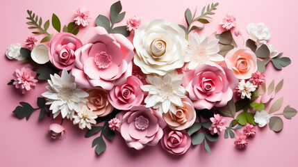 Illustration de fleurs roses et blanches sur un fond de couleur rose. Arrière-plan et fond pour conception et création graphique.