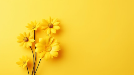 Illustration de fleurs jaunes sur un fond de couleur jaune. Arrière-plan et fond pour conception et création graphique. - obrazy, fototapety, plakaty