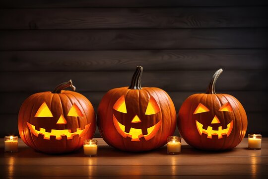 Halloween Pumpkins Illuminated By Candlelight, Enhancing Their Eerie Appearance. Сoncept Haunted House Decorations, Trick-Or-Treating Safety Tips, Scary Movie Marathon, Unique Diy Costumes.