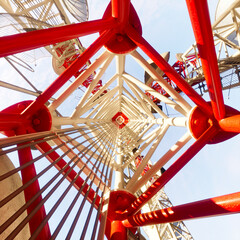 Antenna complex on a blue sky. Radio masts and towers for broadcasting