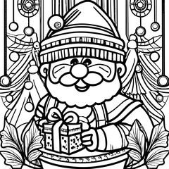 A coloring page with a santa claus generative ai