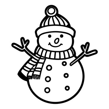 recommend clip art: A coloring page with a happy snowman generative ai