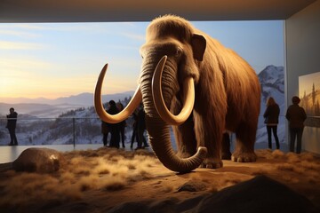 A image of 3D render of a large woolly mammoth on a mountain landscape Generative AI - obrazy, fototapety, plakaty