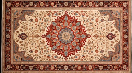 a traditional Persian rug, with its ornate borders and central medallion, representing timeless elegance and craftsmanship - obrazy, fototapety, plakaty