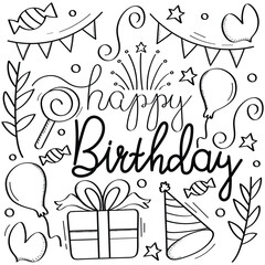 Hand Drawn Happy Birthday Calligraphy Text Vector Design.