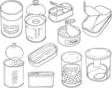Food Cans. line vector set 