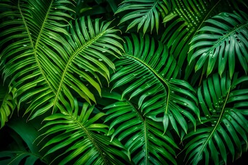 palm tree leaves, A closeup nature view of palms and monstera and fern leaf background