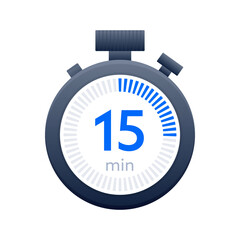 15 min timer and Stopwatch icons. Countdown symbol. Kitchen timer icon. Vector illustration
