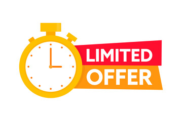 Limited Offer with clock for promotion. Last Offer label. Banner for sale promotion