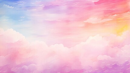  a painting of a rainbow colored sky with clouds and a rainbow.  generative ai