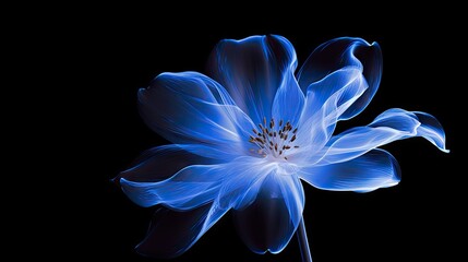  a blue flower with a black background is shown in the image.  generative ai