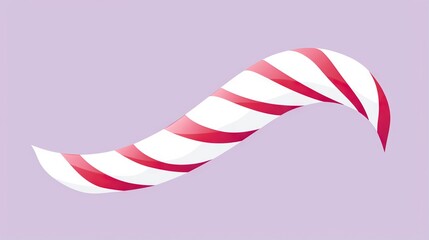  a red and white striped curved object on a purple background.  generative ai