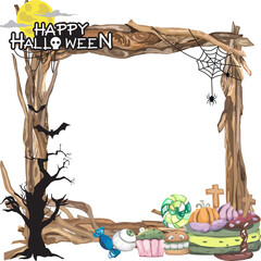 Halloween scary with wood frame.