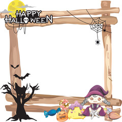 Halloween scary with wood frame.