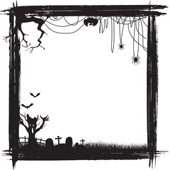Halloween scary frame silhouette on transparent background.