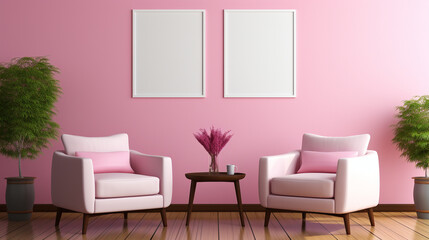 Double Poster Picture Frame Mockup on Pink Background