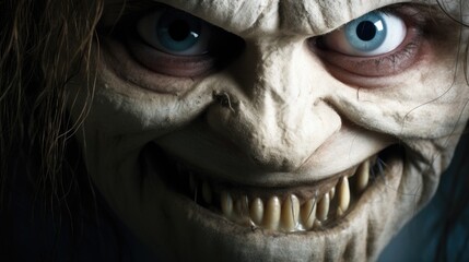 Obraz premium Grim image of a scary undead creature. An evil undead creature from another world. Horrific monster head.