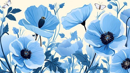  a blue flower with a butterfly on it's back.  generative ai