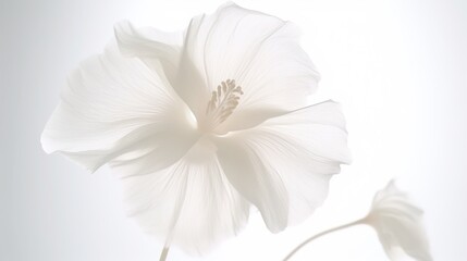 White mallow flower on white background. Illustration for banner, poster, cover, brochure or presentation.