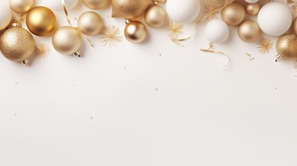 Fototapeta na wymiar a white and gold christmas background with gold and white ornaments. generative ai