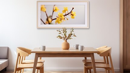  a table with a vase of yellow flowers on top of it.  generative ai