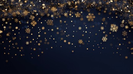  a dark blue background with gold snowflakes and stars.  generative ai
