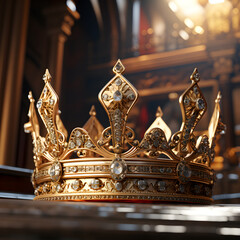 Diamonds Engraved in Royal Gold Crown, AI Generated
