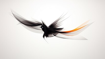  a black bird flying through the air with orange and white feathers.  generative ai