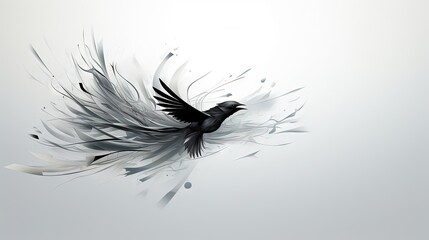  a black bird flying through the air with its wings spread.  generative ai