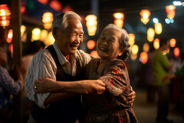 Fototapeta na wymiar Senior couple dancing in night club