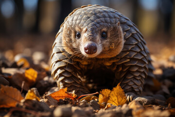 A charming pangolin, the world's most trafficked mammal, curling into a defensive ball in Africa or...