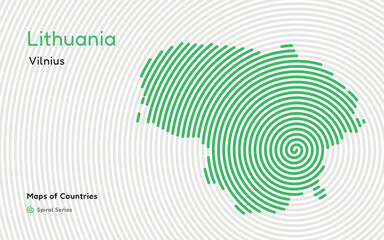 Creative map of Lithuania. Political map. Capital  Vilnius. World Countries vector maps series. Spiral fingerprint series	
