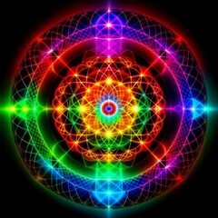 Patterned energy mandala, circular pattern, kaleidoscope.