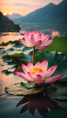 lotus flower on a mountain lake