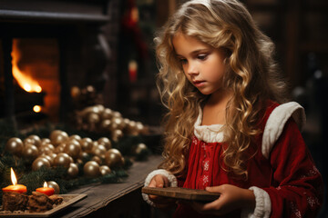 A child leaving out milk and cookies by the fireplace for Santa on Christmas Eve. Generative Ai.