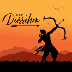 Happy Dussehra silhouette style hindu festival vector illustration.