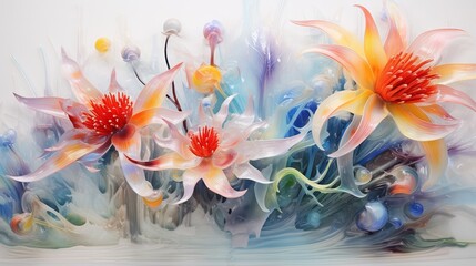  a painting of flowers in a vase with a white background.  generative ai